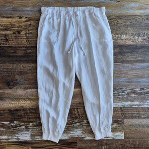 Caslon 100% Linen Jogger Pants High Rise Pullon Elastic Waist Pocket White